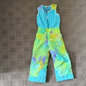 Spyder Kids snow bib in Aqua and Yellow